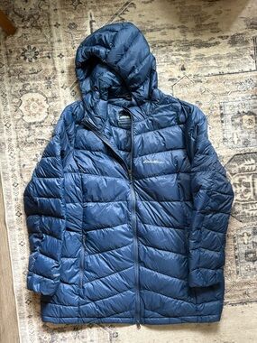 Eddie Bauer Women's EB650 Down Lightweight Chevron Puff Jacket XXL navy blue
